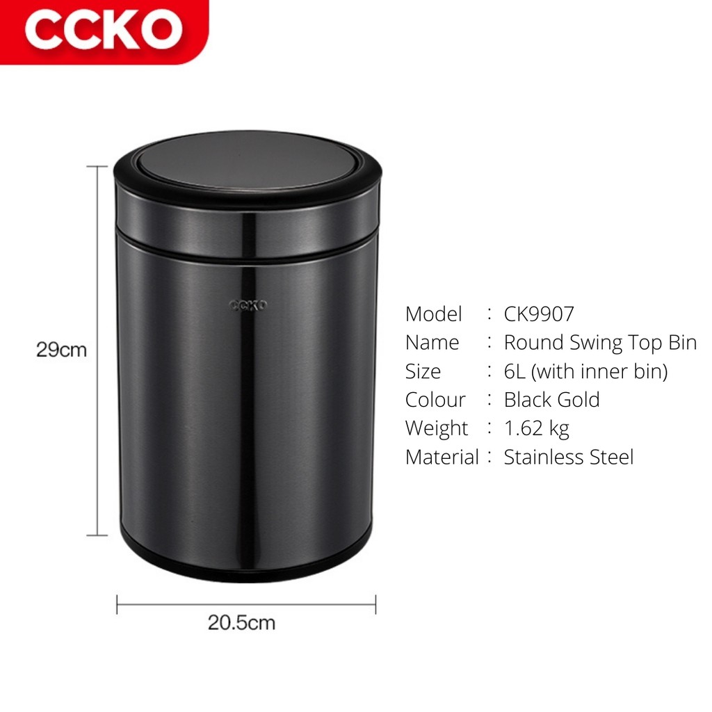 CCKO Stainless Steel Swing Top Rubbish Bin with Inner Bin Layer 6L/10L ...