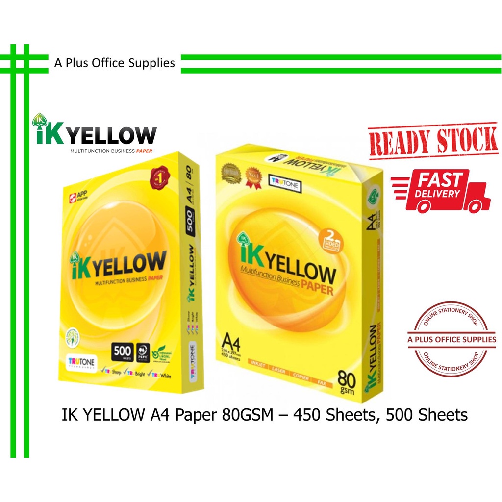 Ik Yellow A4 Paper 80gsm Kertas A4 450 Sheets 500 Sheets Shopee Malaysia 9239