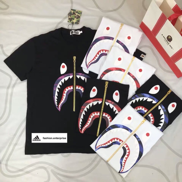 Bape shark tee store gold zip