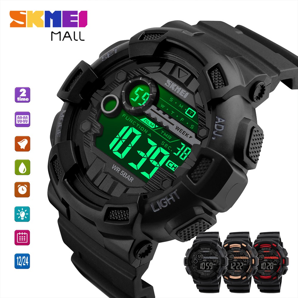 SKMEI 1243 Sport Men s Fashion Watch Dual Time Zone Digital Wristwatch Stopwatch Countdown Alarm 50m Waterproof Shopee Malaysia