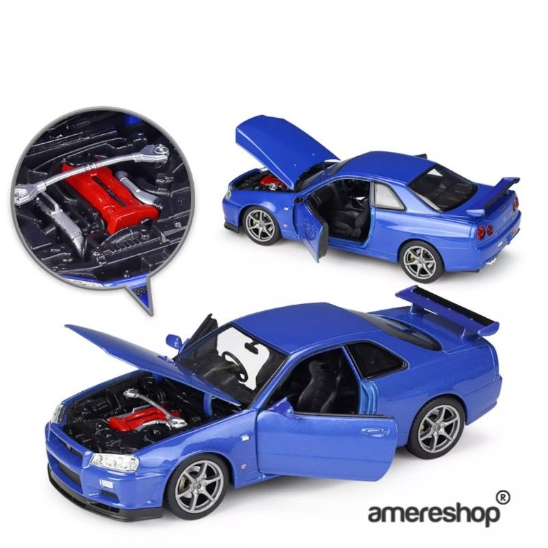WELLY 1:24 Nissan Skyline GT-R R34 simulation alloy car model toy ...