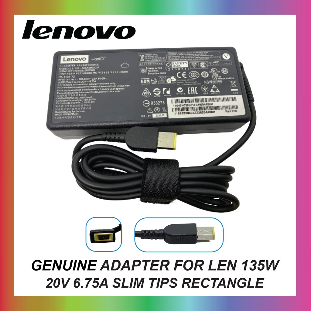 LENOVO 135W ADAPTER 20V 6.75A SLIM RECTANGLE for Lenovo ADL135NLC3A | Shopee Malaysia