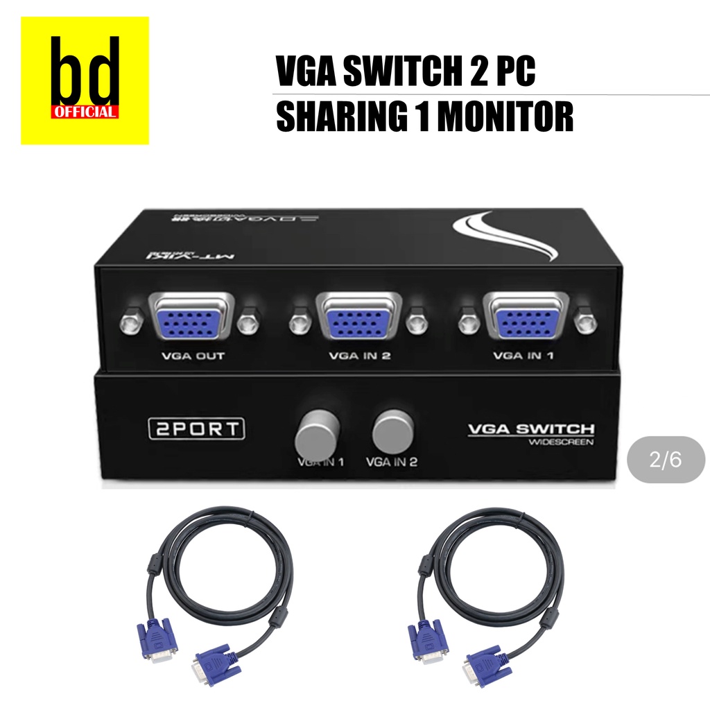 IKKEGOL 2 Port VGA Audio Video Switch 2x1 SVGA Switcher Box