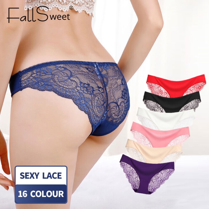 FallSweet Women's Sexy Lace Panties Seamless Underwear Soft Comfortable  Smooth Ice Silk Underpants Breathable Low Waist Briefs