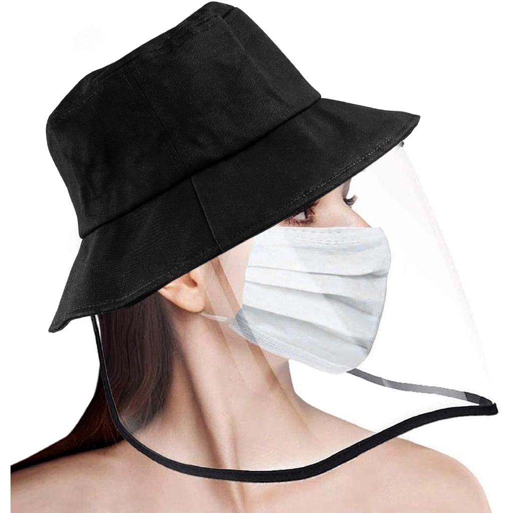 Bucket hat with store face shield