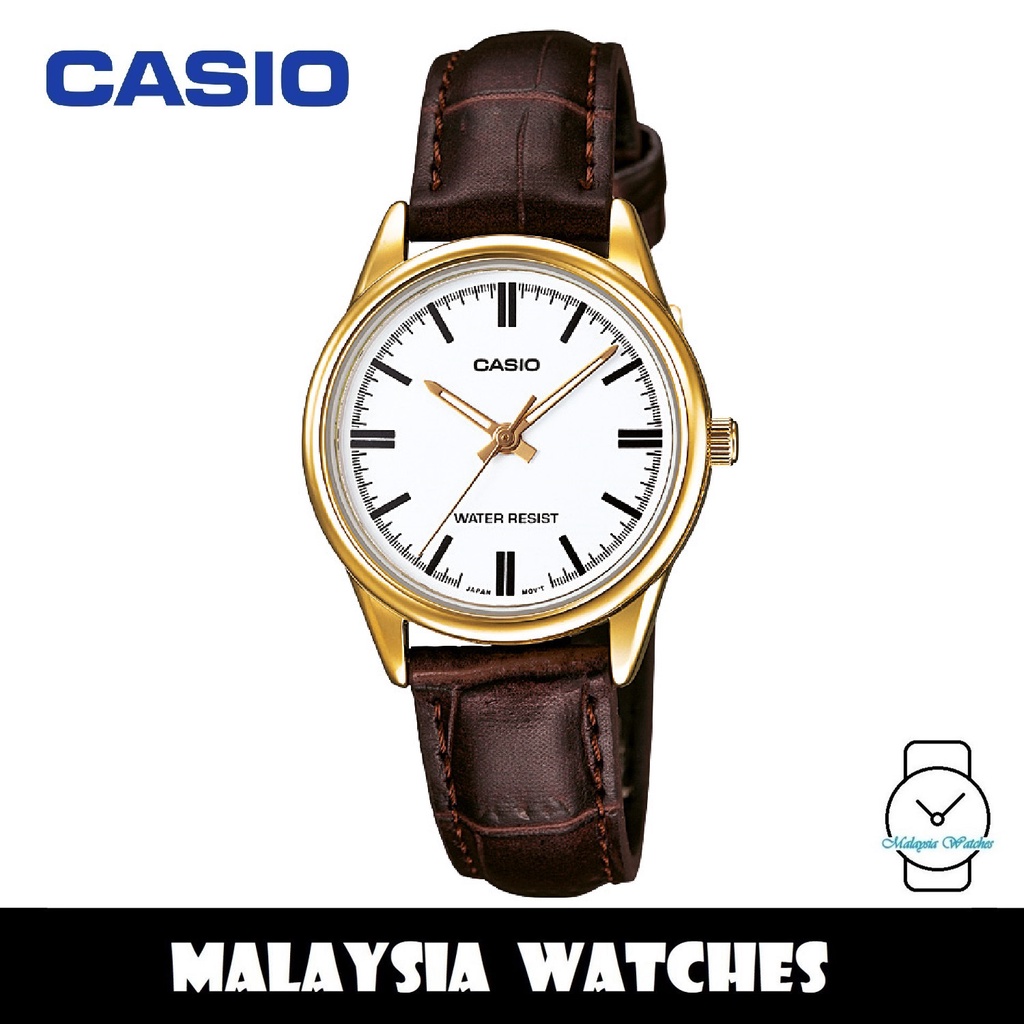 100 Original Casio LTP V005GL 7A Quartz White Dial Stainless Steel Case Dark Brown Leather Strap Women Watch LTP V005 Shopee Malaysia