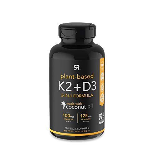 Vitamin D3 + K2 with Organic Coconut Oil 60 Veggie Softgels Shopee