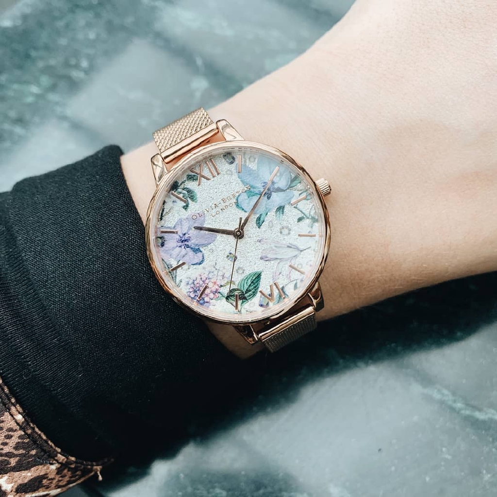 OFFICIAL WARRANTY Olivia Burton OB16BF27 Bejewelled Silver Glitter Floral Dial Rose Gold Tone Stainless Steel Watch Shopee Malaysia