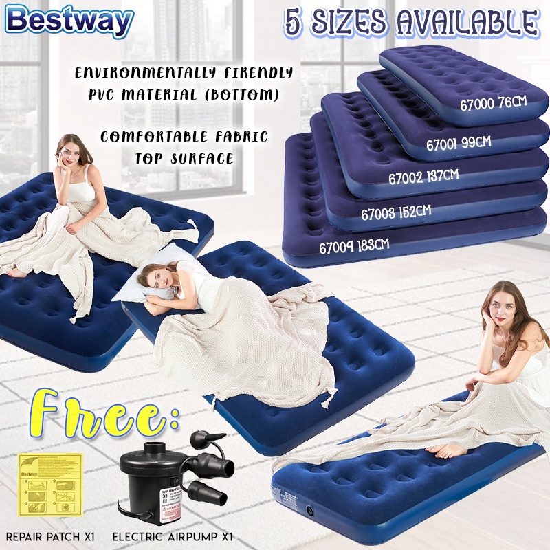 BESTWAY 5 Sizes Portable Series Inflatable Single Air Bed Mattress for Camping Tilam Angin Tilam