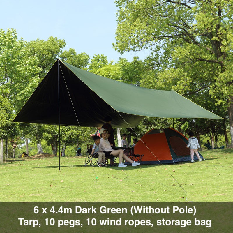WOYEAH BLACK Coating 6x4.4 or 4.4x4.4 Meter UPF 50+ Big anti-UV Camping Tarp Flysheet Shelter Canopy !!!WITHOUT POLE!!!