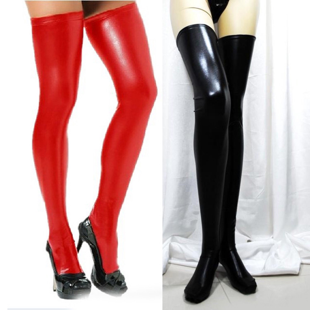 Womens Thigh High Stockings PU Leather Wetlook Clubwear Skinny Socks
