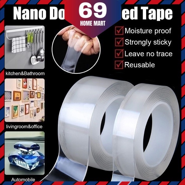 CARONIC Double Sided Nano Tape with Scissor Heavy Duty Mounting Tape  Removable Adhesive Wall Tape, Reusable and Washable Strong Sticky Two Sided  Tape