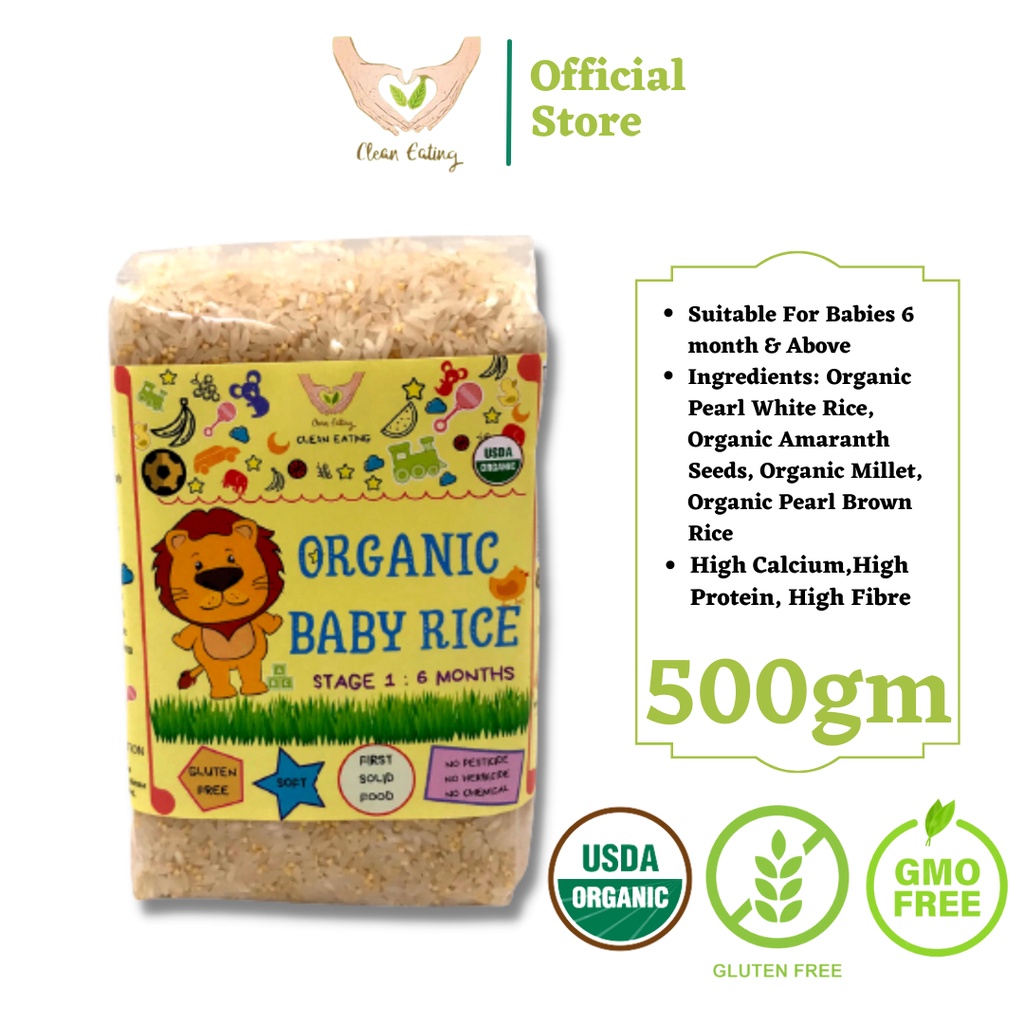 Clean Eating Organic Baby Rice Stage 1 6 Months & Above (500g) | Shopee ...