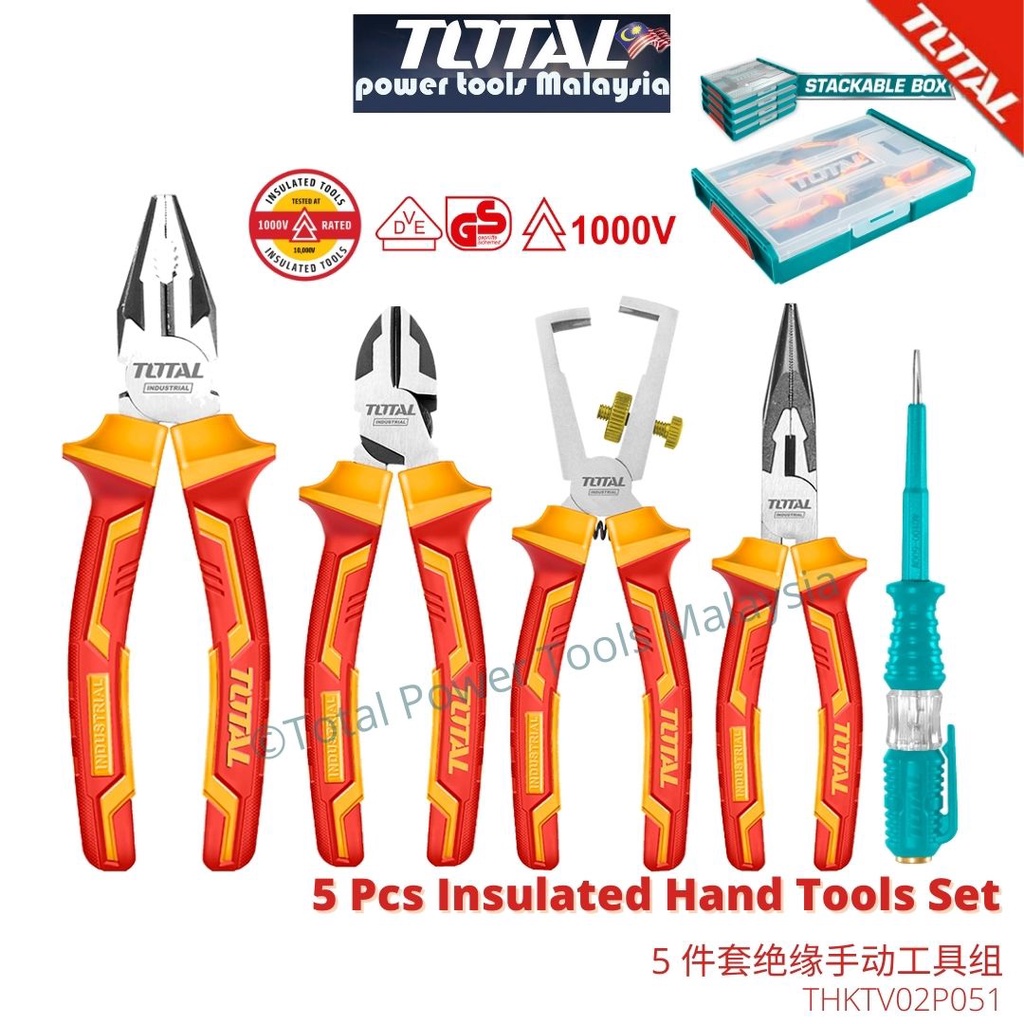 TOTAL 1Kv 5 Pcs Insulated Hand Tools Set 5件套绝缘手动工具组 - THKTV02P051 ...