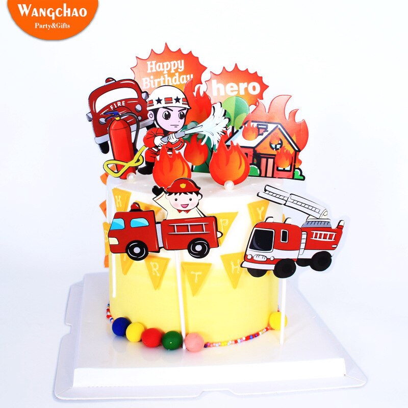 Fire Engines Fire Extinguishers Firemen Hero Theme Happy Birthday Cake ...