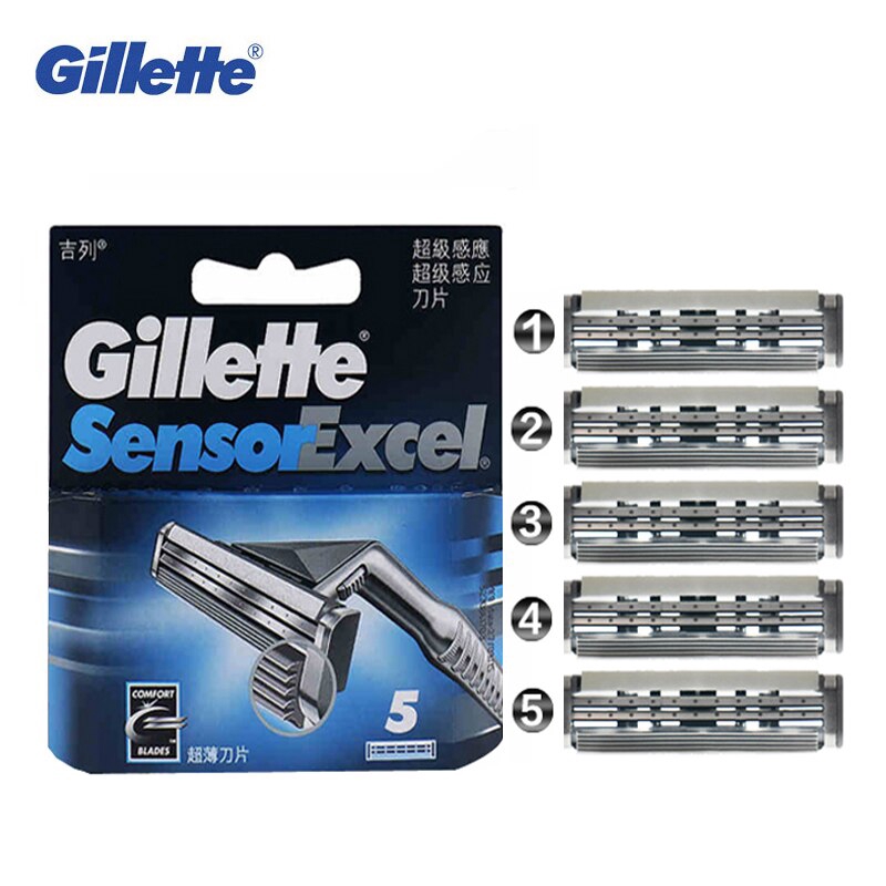 Gillette Sensor Excel Razor Cartridge Blade Replace Heads Facial Beard ...