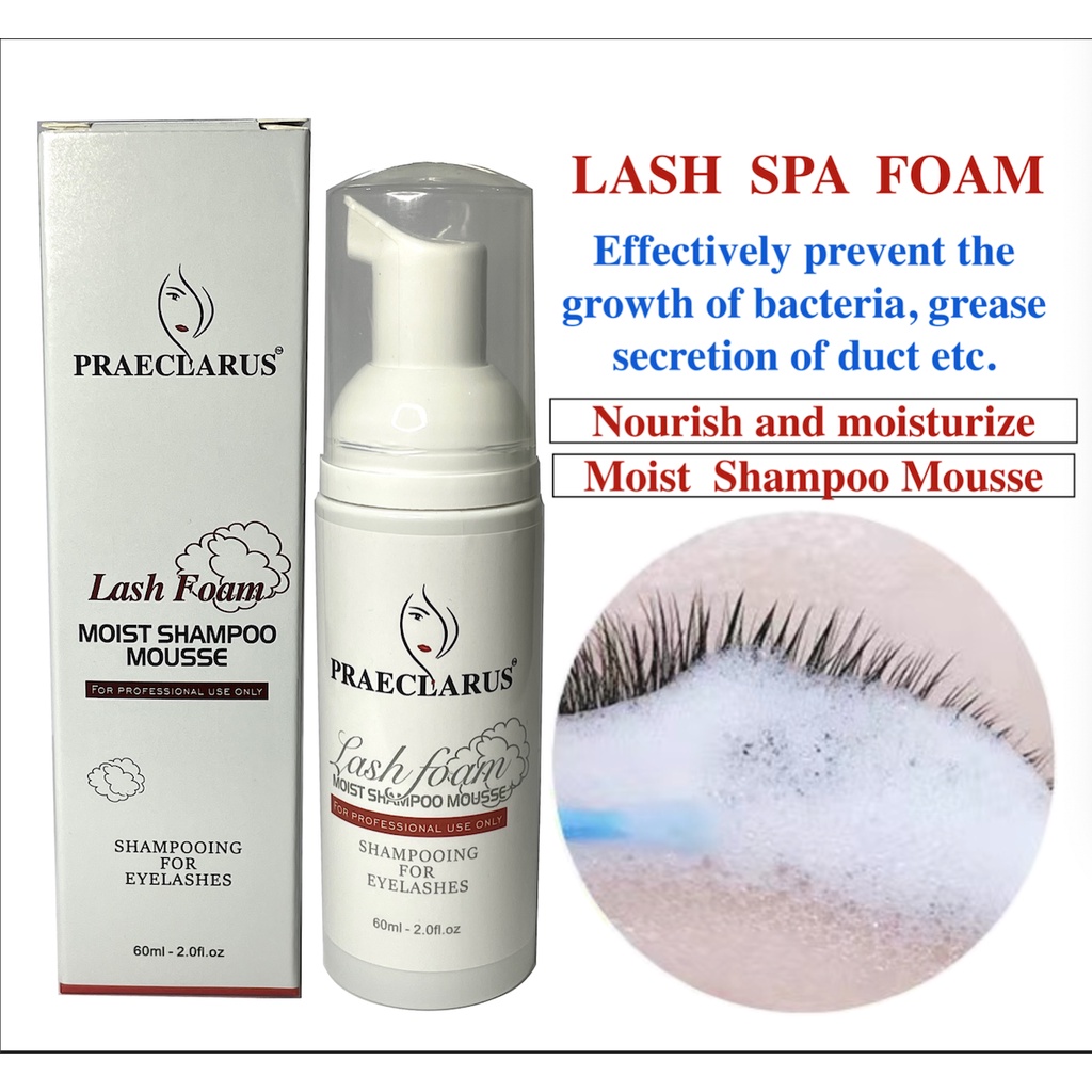 PRAECLARUS Lash Foam Moist Shampoo Mousse 60ml Eyelash Extension with ...