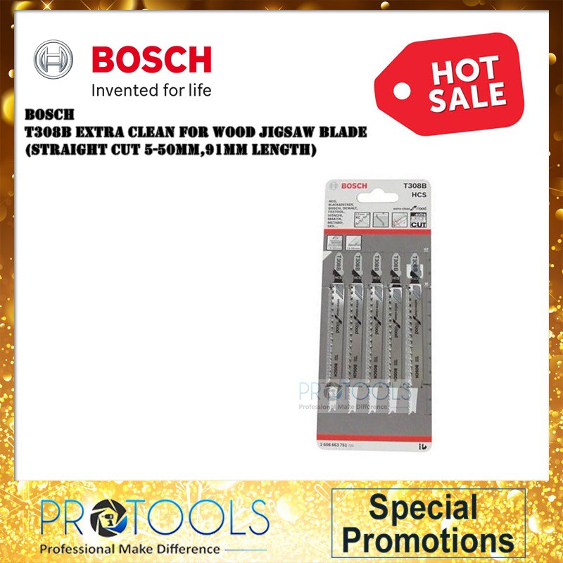BOSCH T308B JIGSAW BLADE EXTRACLEAN FOR WOOD (STRAIGHT CUT,550MM