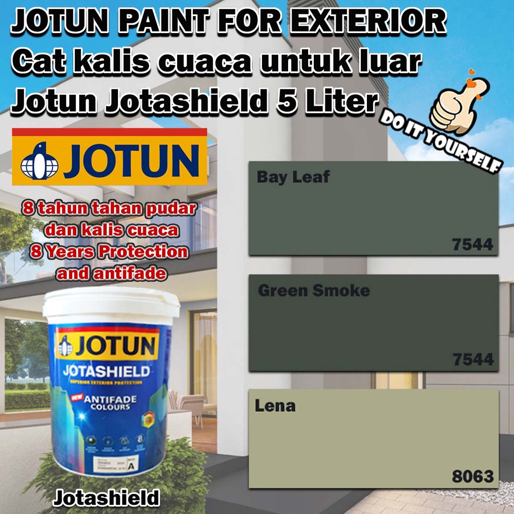 Jotun Jotashield Paint 5 Liter Bay Leaf 7544 / Green Smoke 7052 / Lena