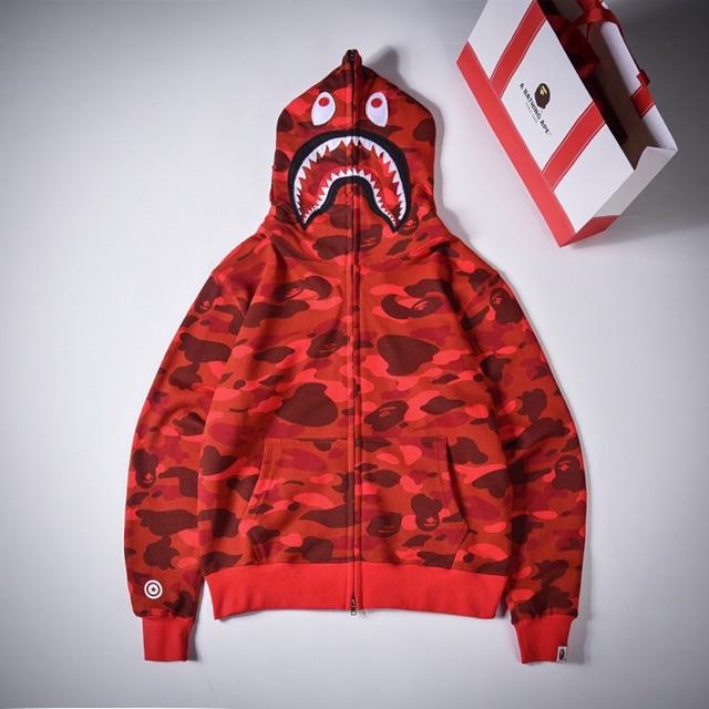 A Bathing Ape Bape Shark 1st Camo Red Hoodie Shopee Malaysia