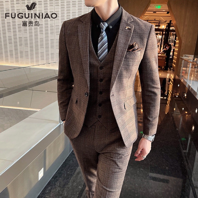 Genuine Product Rich Bird Suit Men's Three-Piece Slim-Fit Professional  Business Formal Best Groom Dress