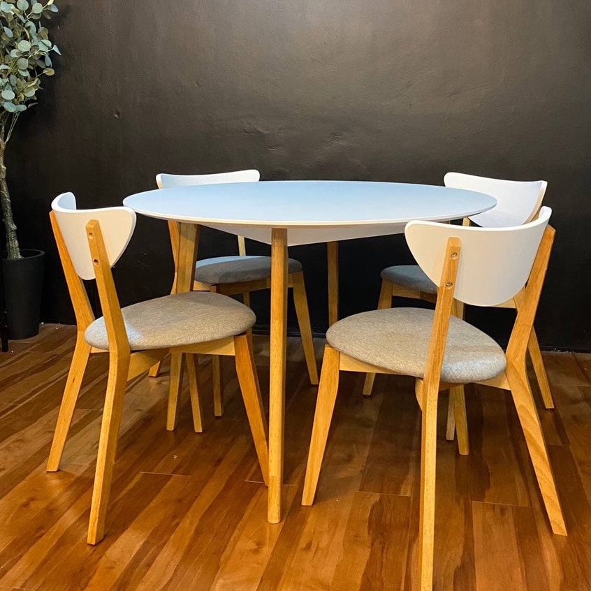 Scandinavian round dining discount table and chairs