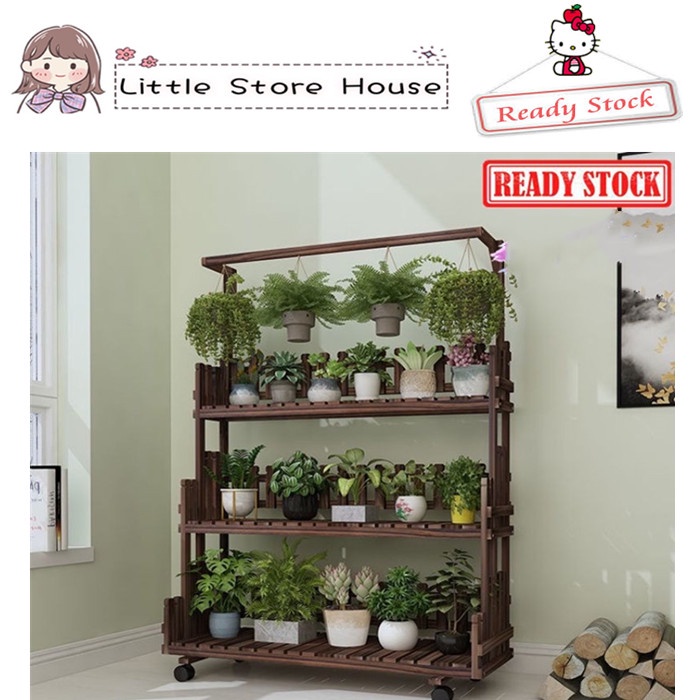 Solid Wood Flower Stand Storage Rack Multi-Layer Mobile Green Radish ...