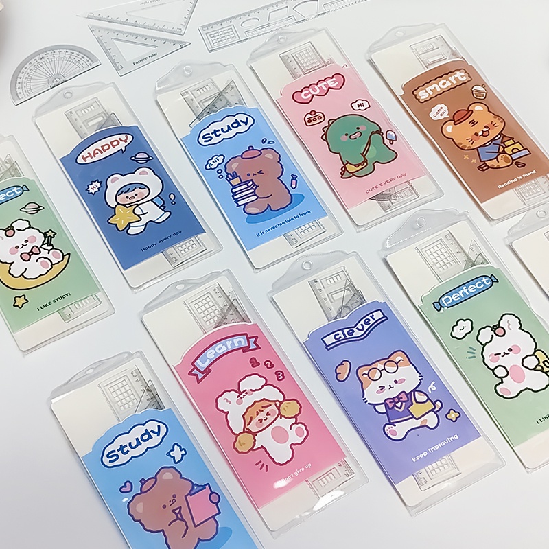 4 Pcs Simple Cartoon Transparent Ruler Set Student Portable Drawing ...