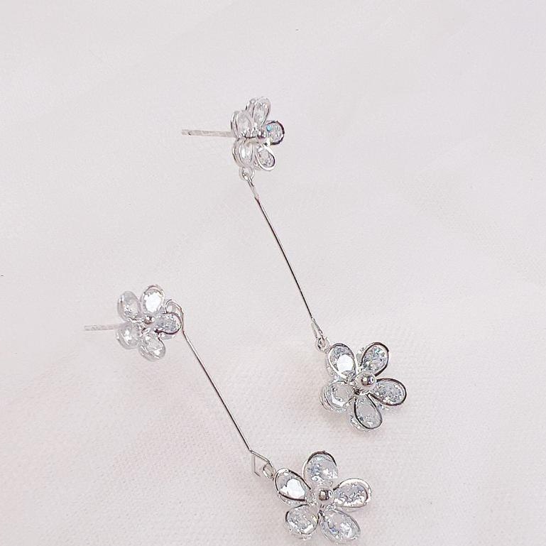 Veesee Elegant Double Flower With Crystal Series Drop Earrings S925 ...