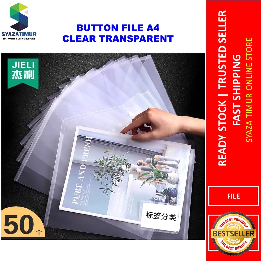 [ST-GR MY] Jieli Button File Folder A4 Clear Transparent / Fail Clear ...