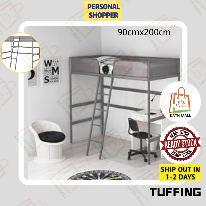 TUFFING Loft bed frame, dark grey 90x200 cm I Rangka katil bertingkat