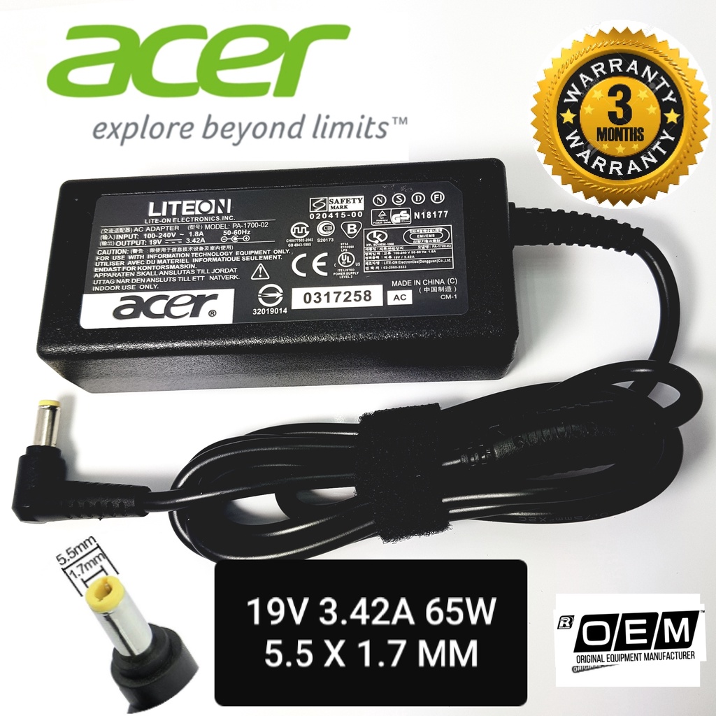 Acer eMachine EM350 Laptop Notebook Charger Power Adapter Adaptor 19V 3