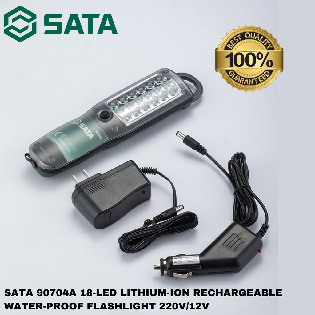 SATA 90704A 18-LED LITHIUM-ION RECHARGEABLE WATER-PROOF FLASHLIGHT 220V ...