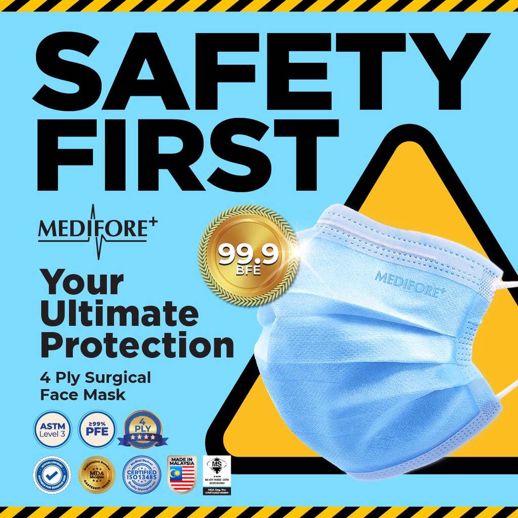 MEDIFORE 4 Ply Surgical Face Masks Blue Shopee Malaysia