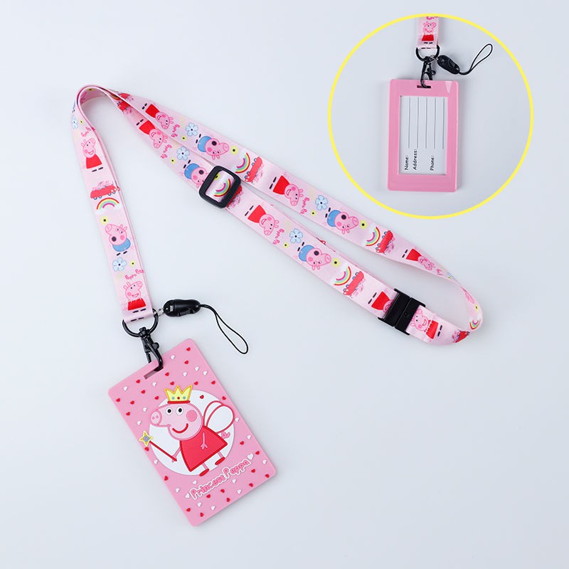 Peppa Pig Cartoon Bus Card Holder Lanyard Student Campus Meal Card Cute ...