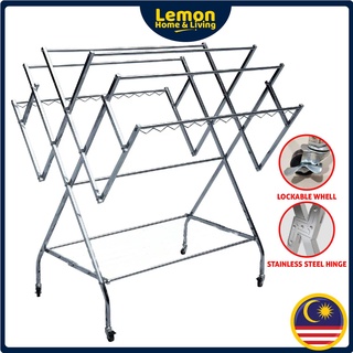 Foldable Mobility Stainless Steel Cloth Clothes Hanger Clothing Drying Rack  Rak Penyidai Baju Laundry Ampaian Baju Lipat