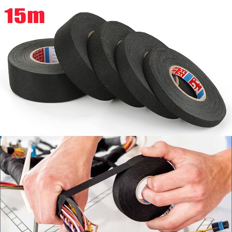 Black Universal Adhesive Cloth Fabric Car Wiring Harness Looms Tape 32mm x  15m