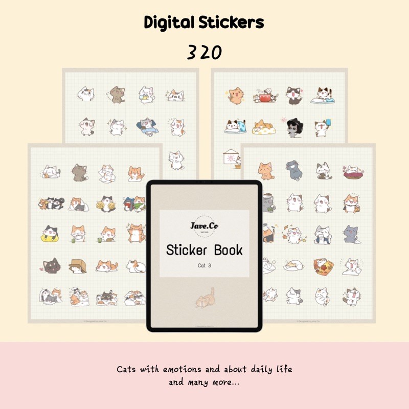 Goodnotes / PNG Digital Stickers for any devices Cat 3 / Emotion / Cat ...