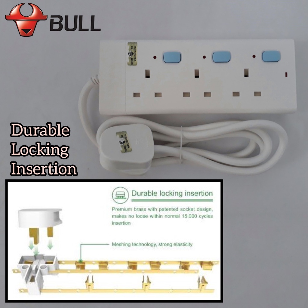 BULL 3000W Super Heavy Duty 1.8M Safety Socket Extension Plug SIRIM ...