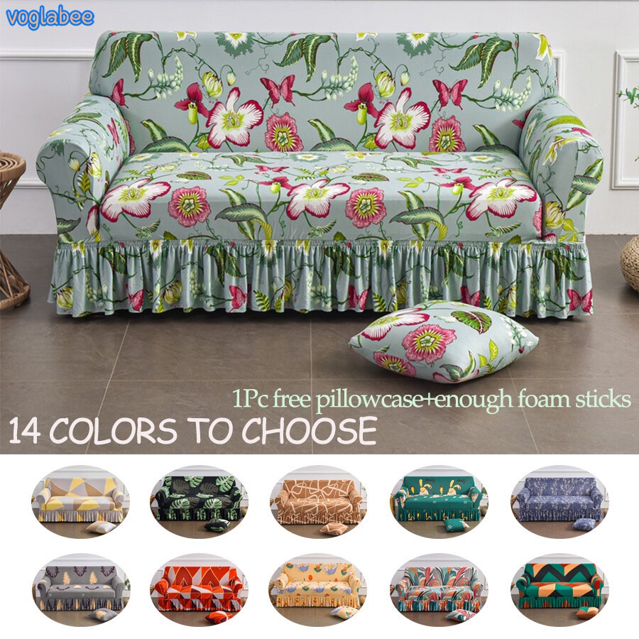 1/2/3/4 Seater Corner Sofa Cover With Skirt Elastic Floral All