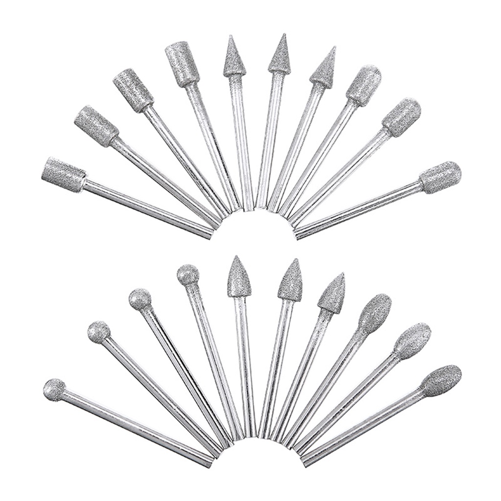 20pcs 3mm Shank Diamond Burr Grinding Head Drill Bit For Rotary Tool ...