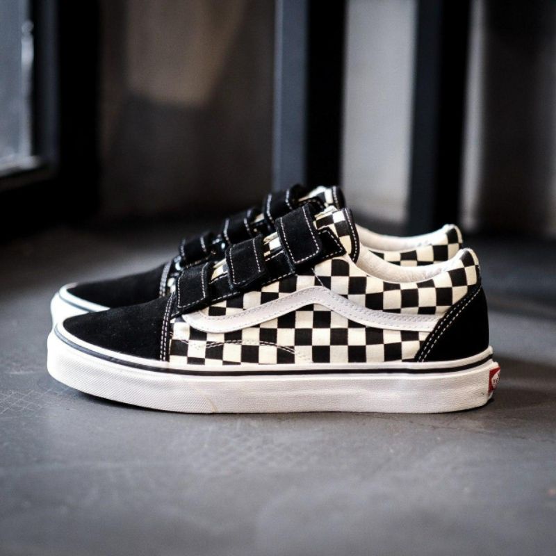 Vans Oldskool Velcro Classic Checkerboard Black white Original | Shopee ...