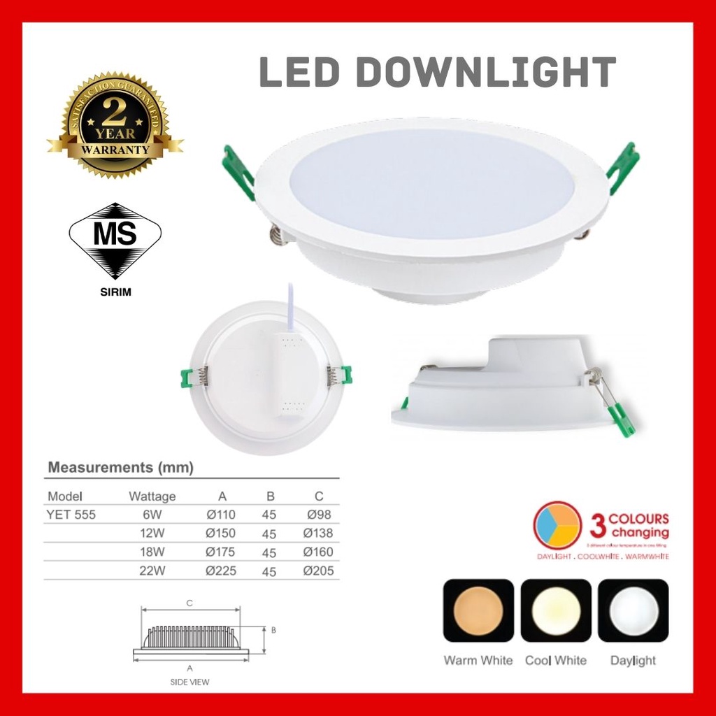 YET PLUS SIRIM / FEEL - LITE RECESSED LED DOWNLIGHT / 12W / 18W / WARM ...