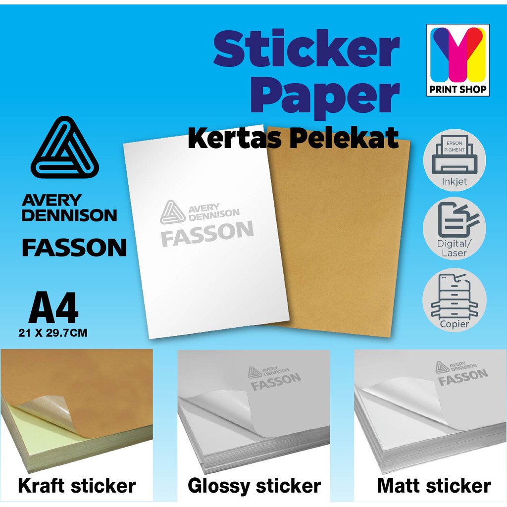 Sticker Fasson Avery Glossy & Matte and Kraft A4 Size 21x29cm Paper