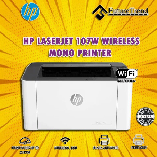 Hp Laser 107w 107w Wireless Monochrome Single Function Print Only