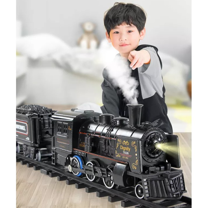 Simulation Steam Train Electric Train Toy Set Alloy Train Spray Track ...