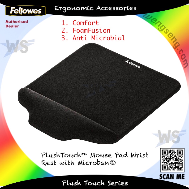 Fellowes PlushTouch™ Mouse Pad Wrist Rest with Microban® 9297401