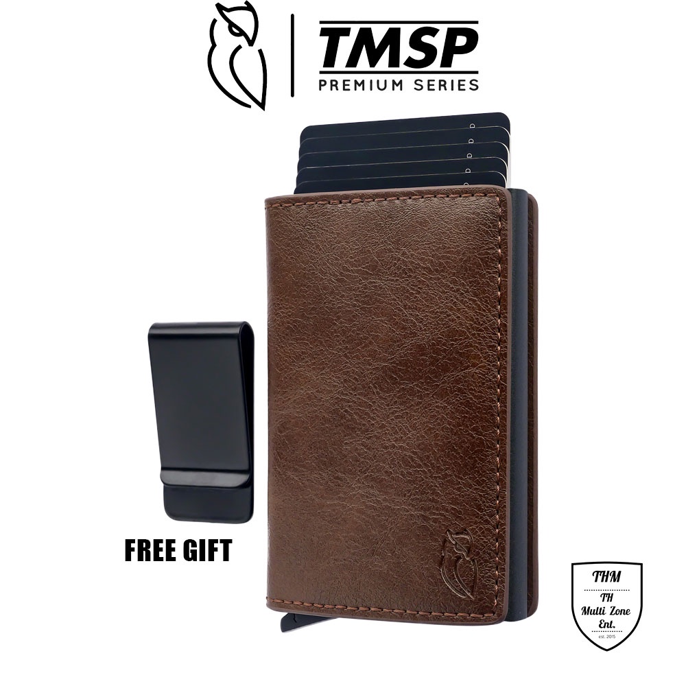 Minimalist Slim Leather Credit Card Holder RFID Aluminum Ejector Wallet