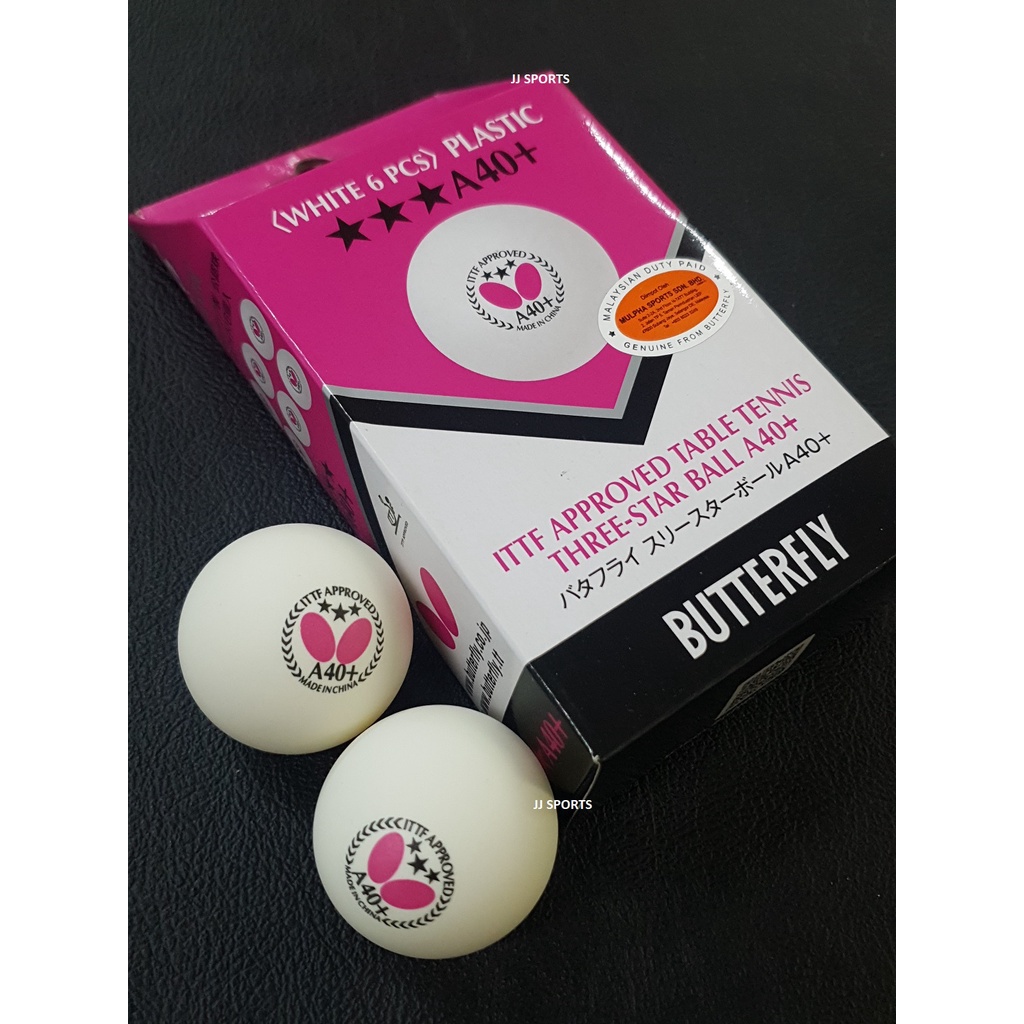 (6 in 1) Butterfly 3Star A40+ Plastic Table Tennis Ping Pong White