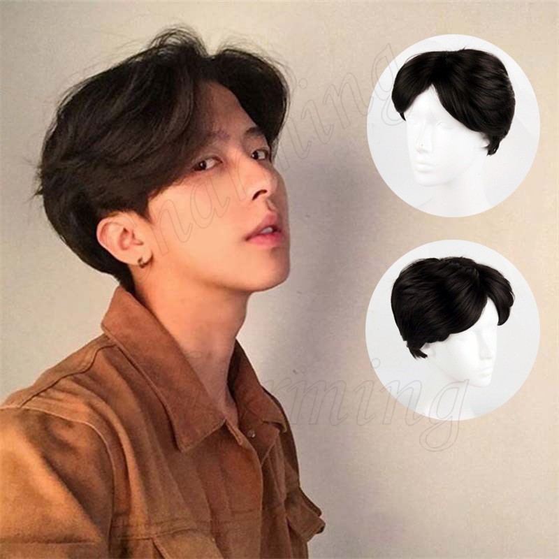 200 ** Korean handsome center parting men wig short Full Wig natural
